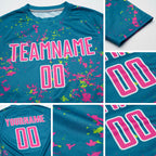 Custom Teal Pink-Neon Green Abstract Fragment Art Sublimation Soccer Uniform Jersey detail