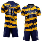 Custom Navy Gold-White Splash Sublimation Soccer Uniform Jersey photo 2