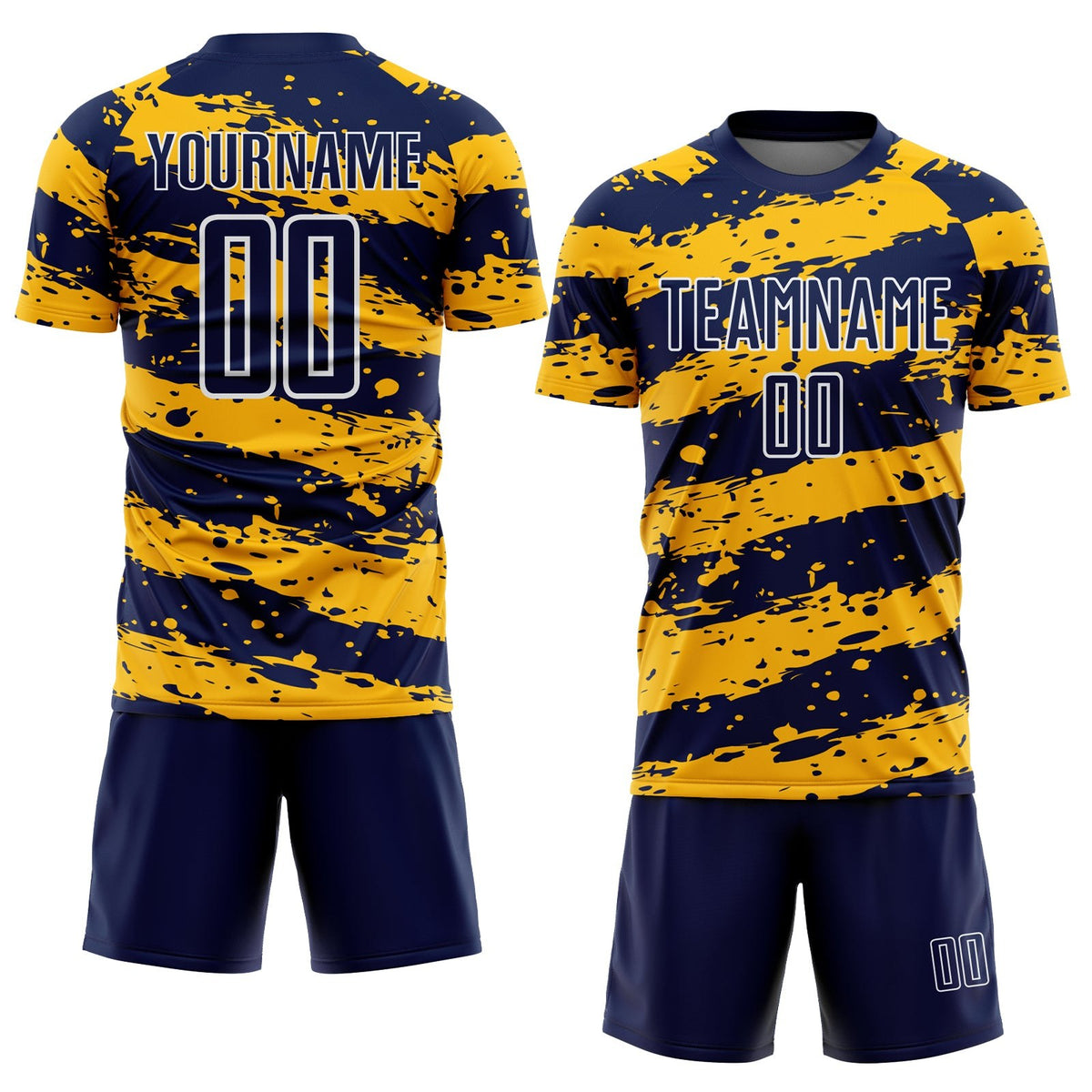 Custom Navy Gold-White Splash Sublimation Soccer Uniform Jersey photo 2
