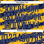 Custom Navy Gold-White Splash Sublimation Soccer Uniform Jersey photo 5