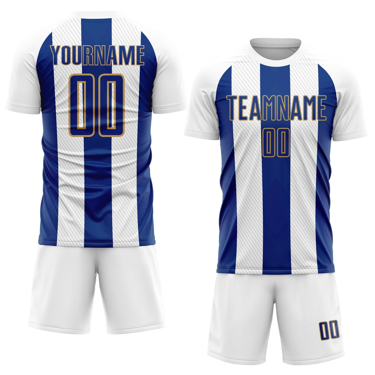 Custom White Royal-Old Gold Line Sublimation Soccer Uniform Jersey photo 2