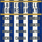 Custom White Royal-Old Gold Line Sublimation Soccer Uniform Jersey photo 4