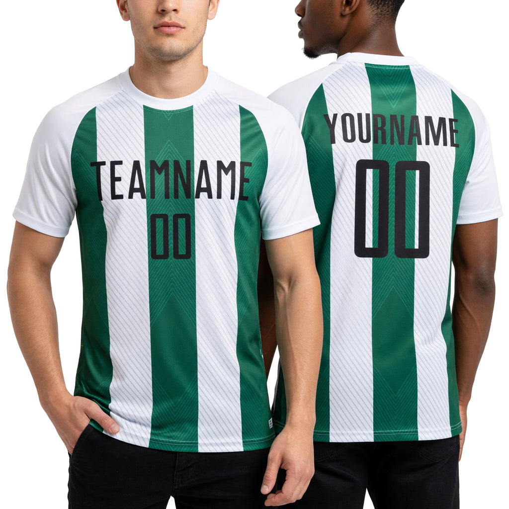 Custom White Black-Kelly Green Line Sublimation Soccer Uniform Jersey worn front and back