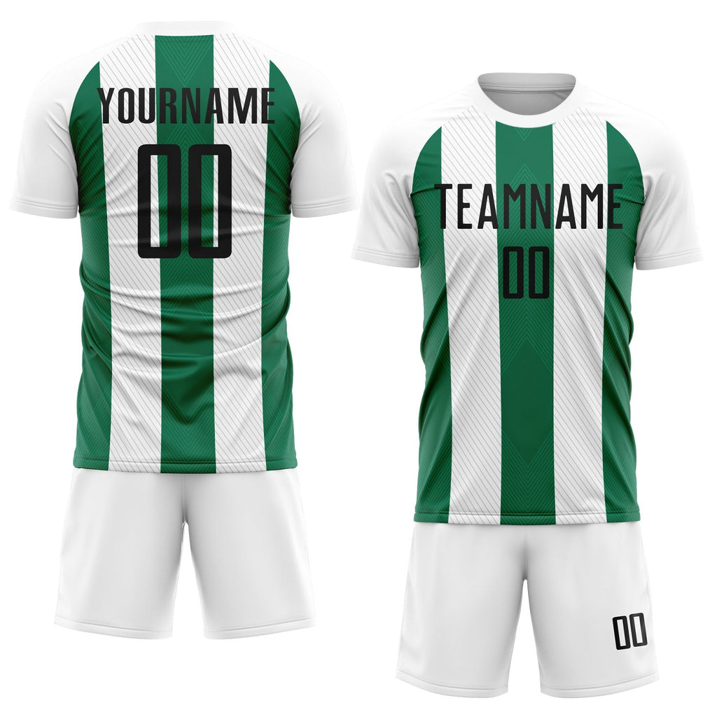 Custom White Black-Kelly Green Line Sublimation Soccer Uniform Jersey photo 2