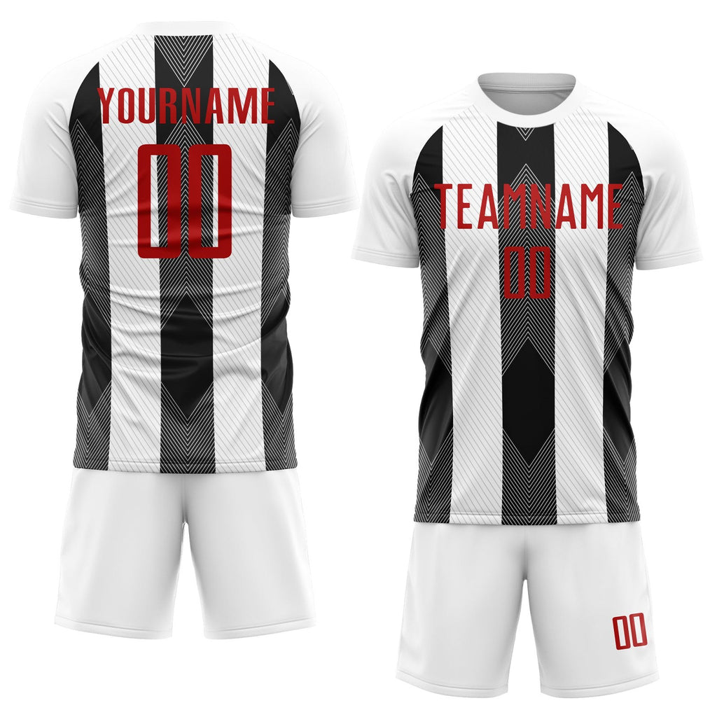 Custom White Red-Black Line Sublimation Soccer Uniform Jersey photo 2