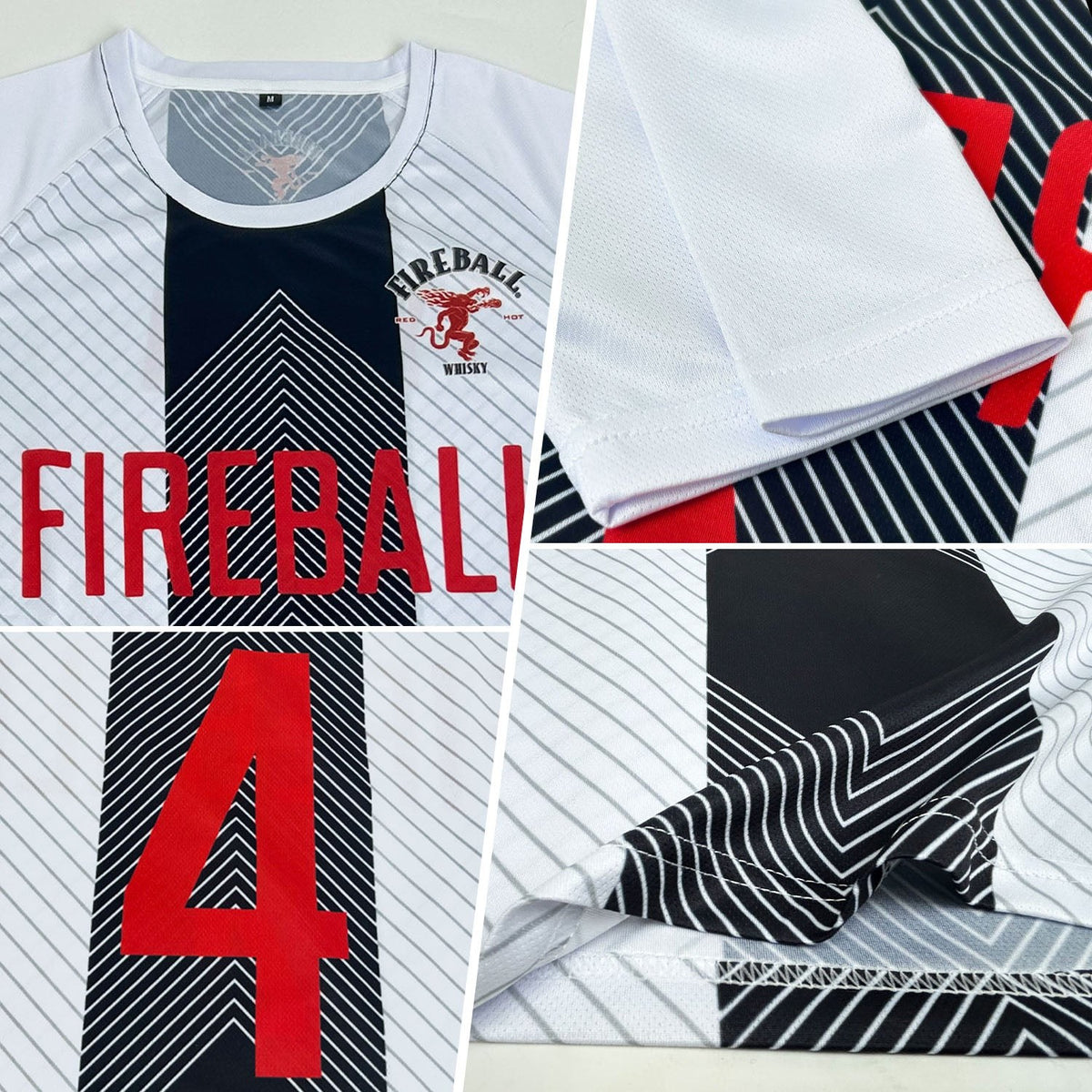 Custom White Red-Black Line Sublimation Soccer Uniform Jersey photo 3