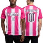 Custom Pink White-Black Line Sublimation Soccer Uniform Jersey worn front and back