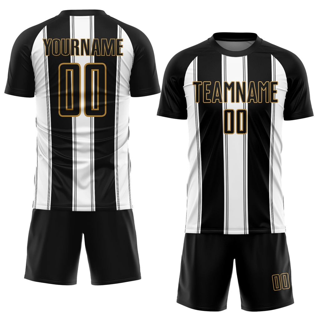 Custom Black White-Old Gold Line Sublimation Soccer Uniform Jersey photo 2