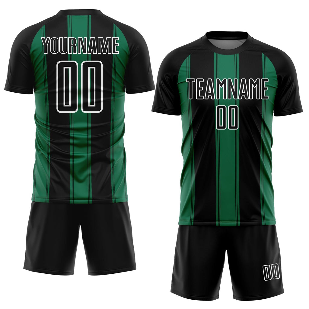 Custom Black Kelly Green-White Line Sublimation Soccer Uniform Jersey photo 2