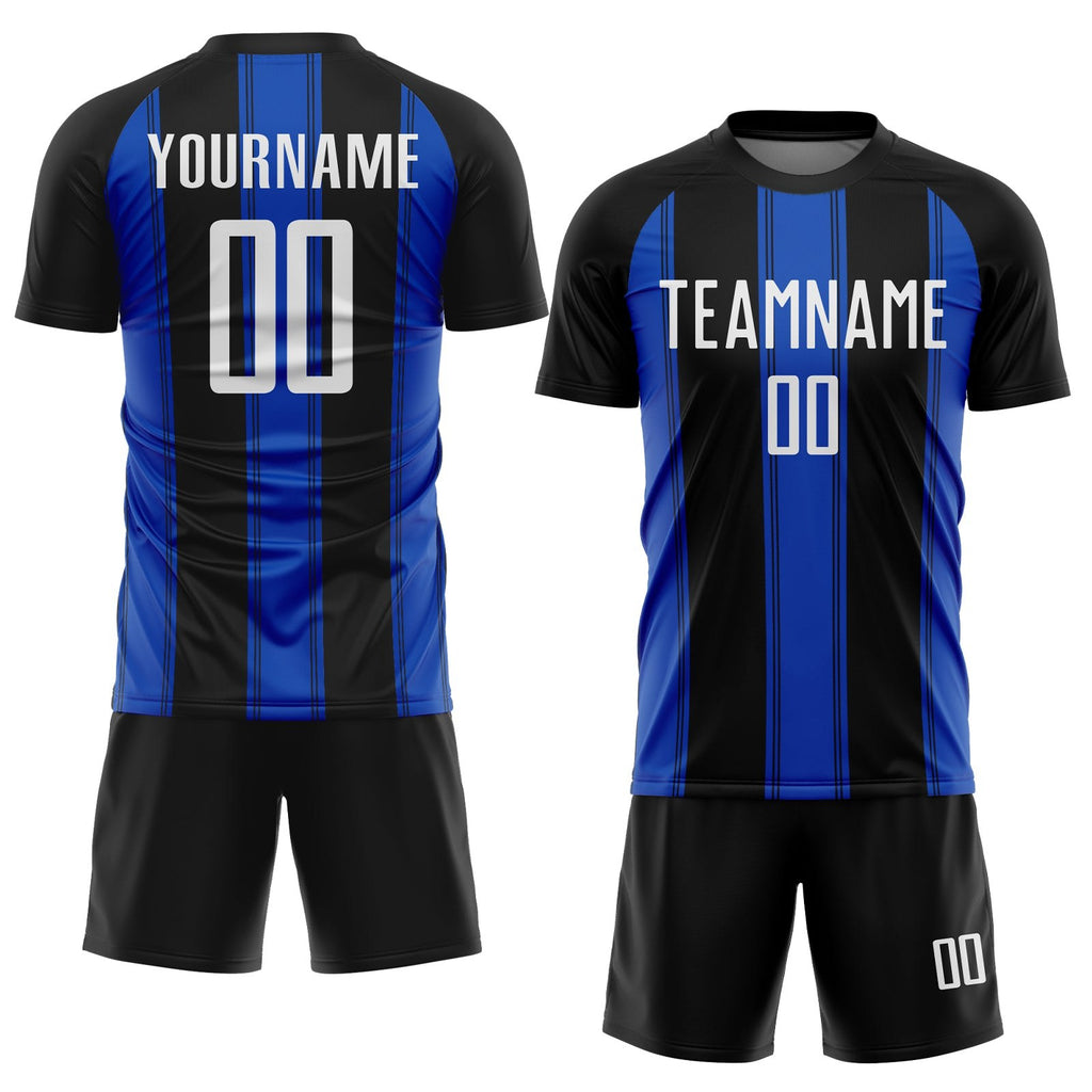 Custom Black White-Thunder Blue Line Sublimation Soccer Uniform Jersey photo 2