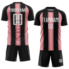 Custom Black White-Medium Pink Line Sublimation Soccer Uniform Jersey photo 2