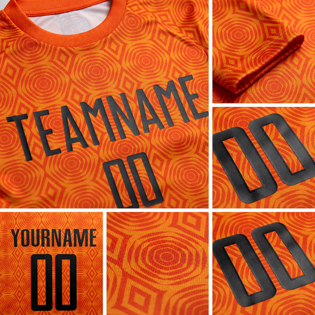 Custom Orange Black-Bay Orange Geometric Shapes Sublimation Soccer Uniform Jersey detail