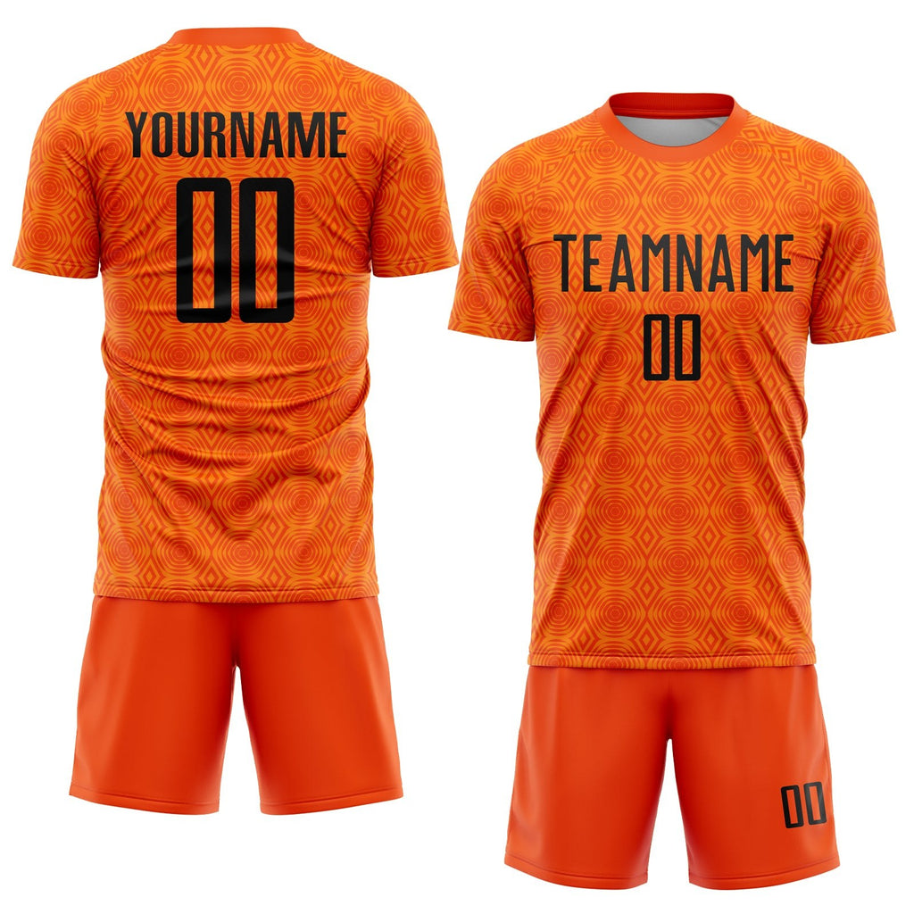 Custom Orange Black-Bay Orange Geometric Shapes Sublimation Soccer Uniform Jersey photo 2