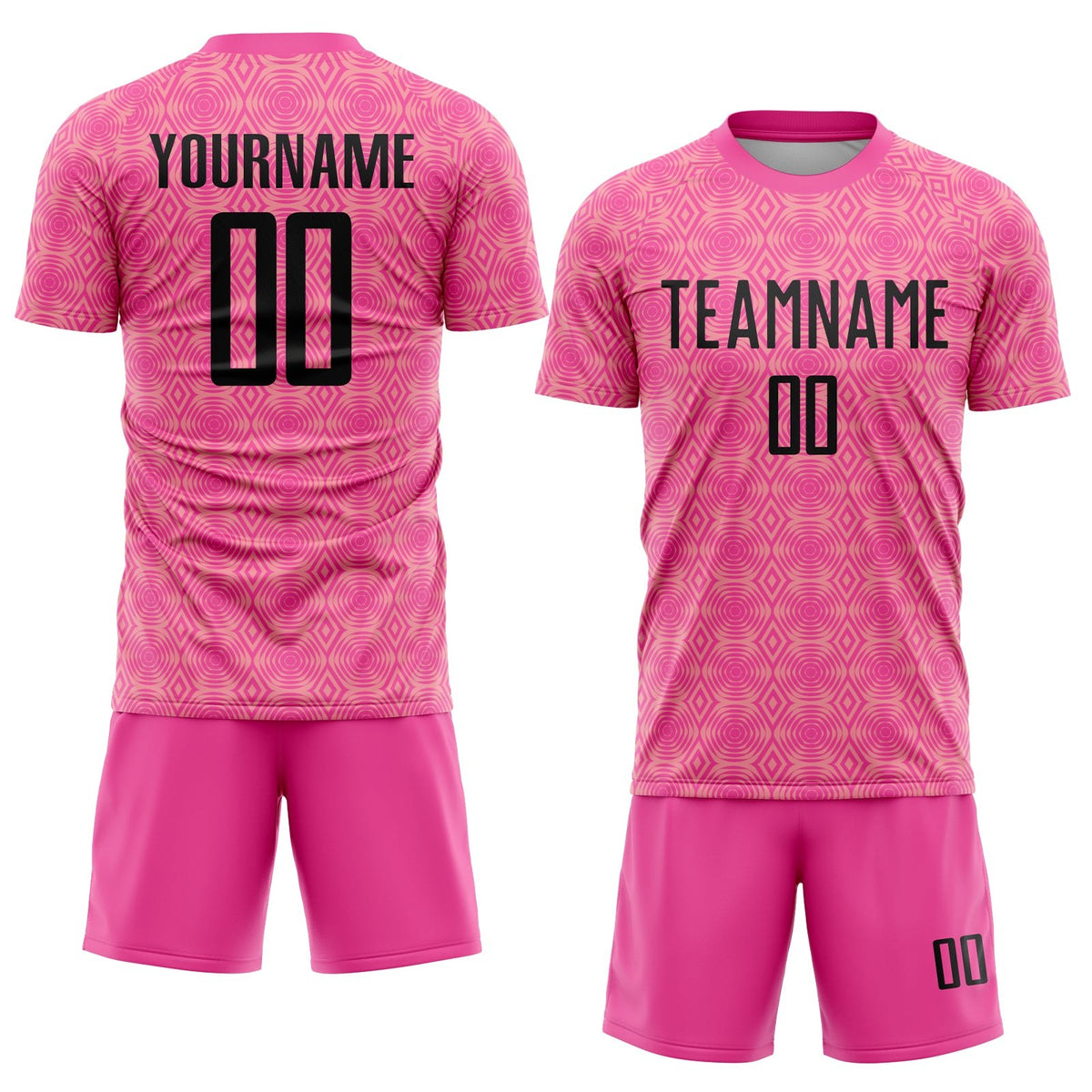 Custom Pink Black-Medium Pink Geometric Shapes Sublimation Soccer Uniform Jersey photo 2