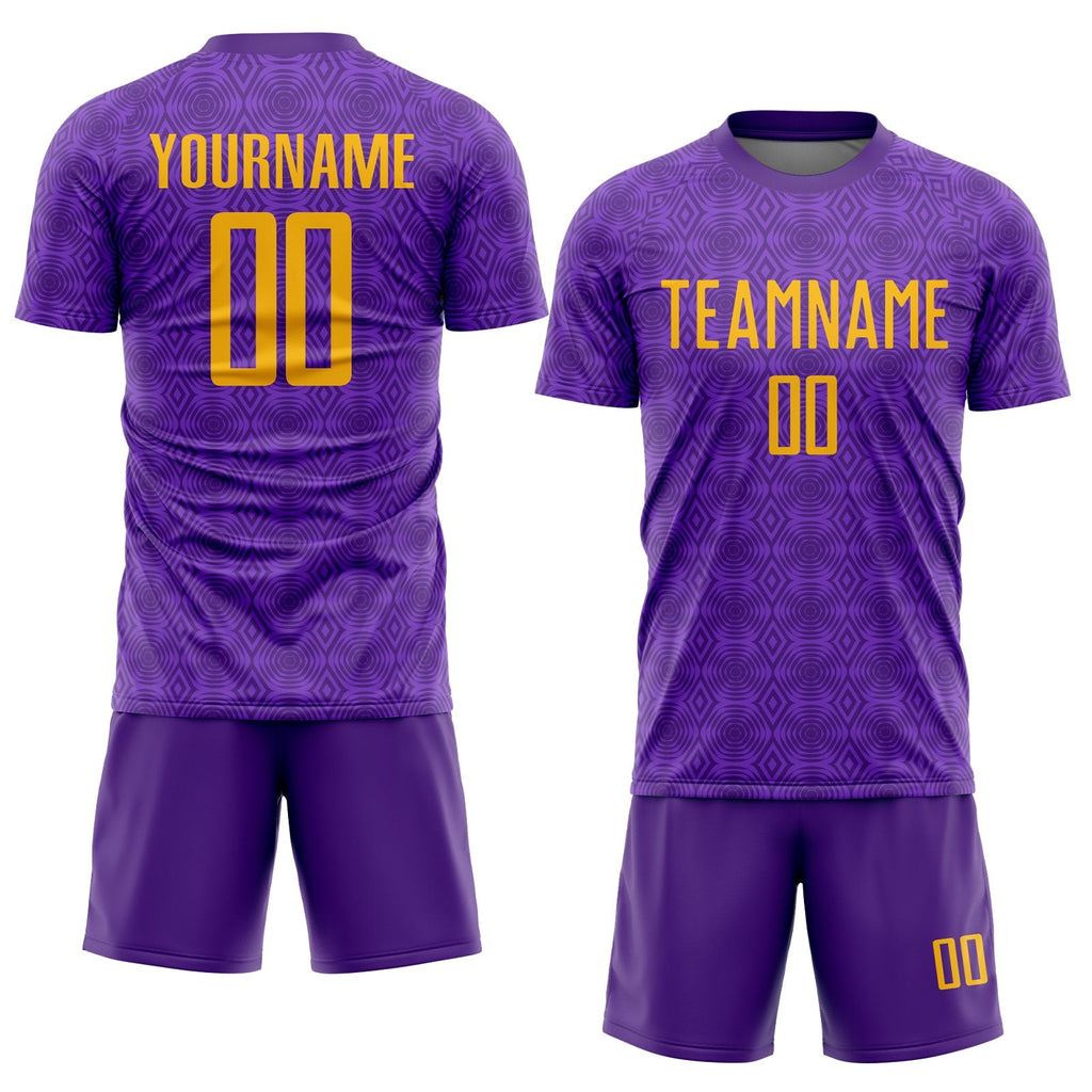 Custom Purple Gold Geometric Shapes Sublimation Soccer Uniform Jersey photo 2