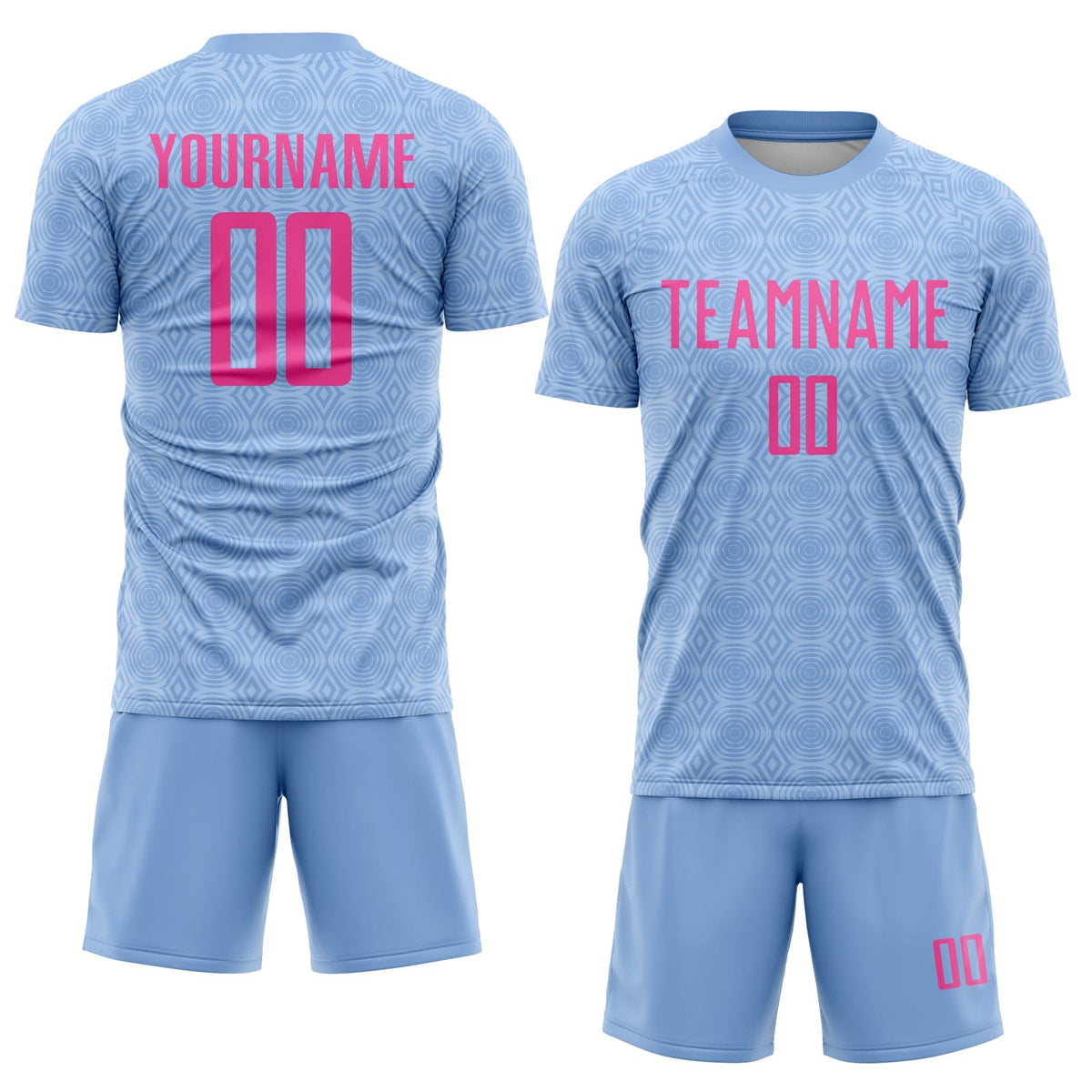 Custom Light Blue Pink Geometric Shapes Sublimation Soccer Uniform Jersey photo 2