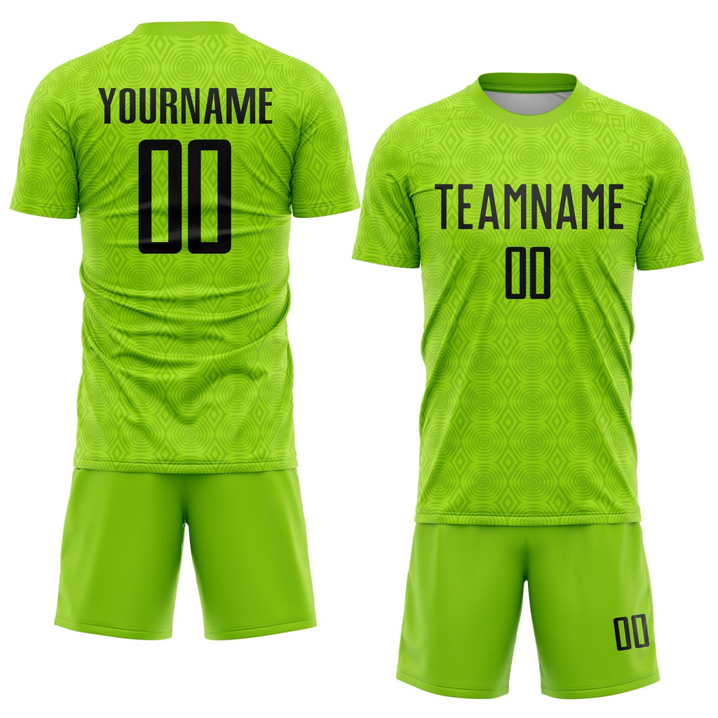 Custom Neon Green Black Geometric Shapes Sublimation Soccer Uniform Jersey photo 2