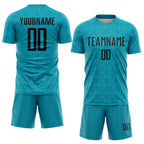 Custom Teal Black Geometric Shapes Sublimation Soccer Uniform Jersey photo 2