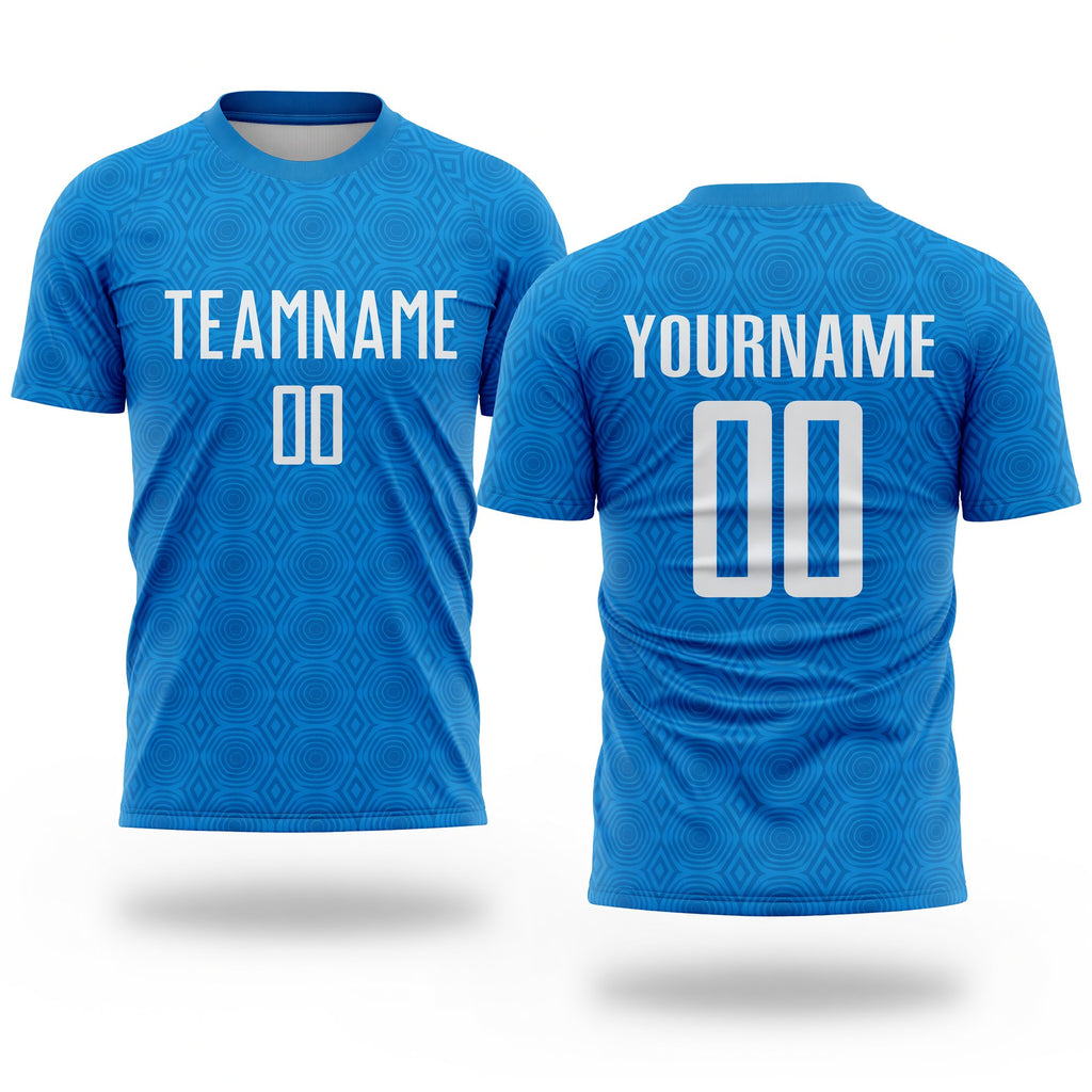 Custom Blue Black Geometric Shapes Sublimation Soccer Uniform Jersey