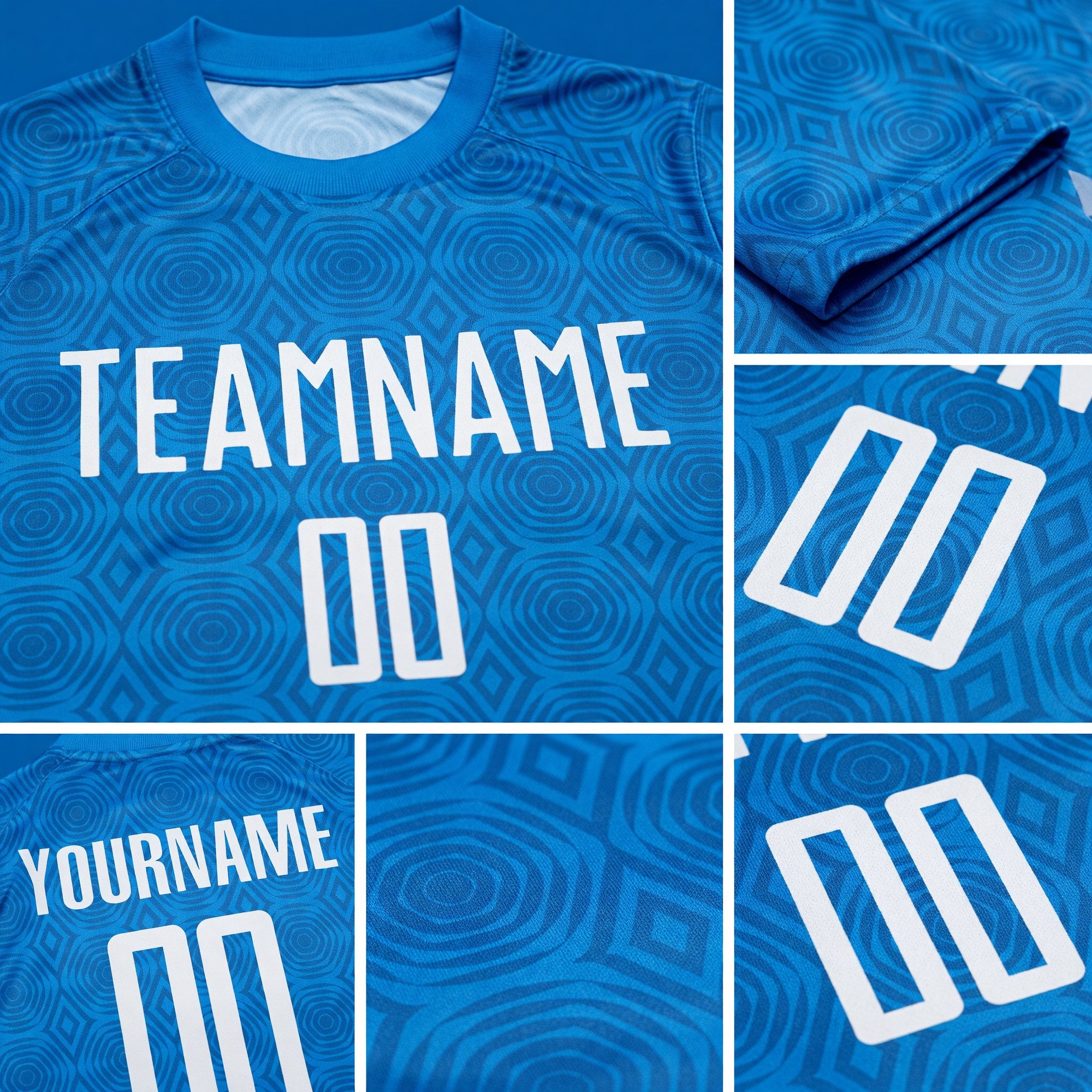 Custom Blue Black Geometric Shapes Sublimation Soccer Uniform Jersey detail