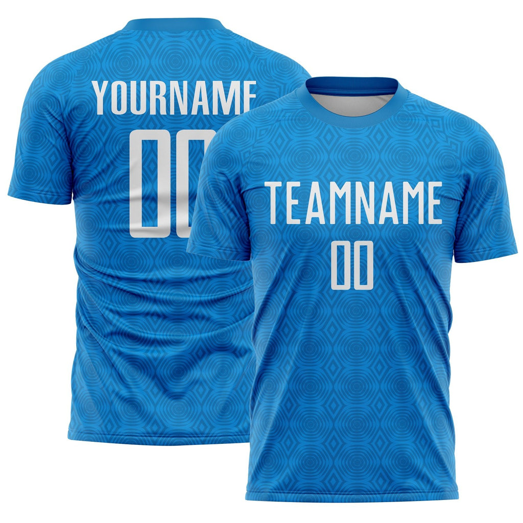 Custom Blue Black Geometric Shapes Sublimation Soccer Uniform Jersey photo 1