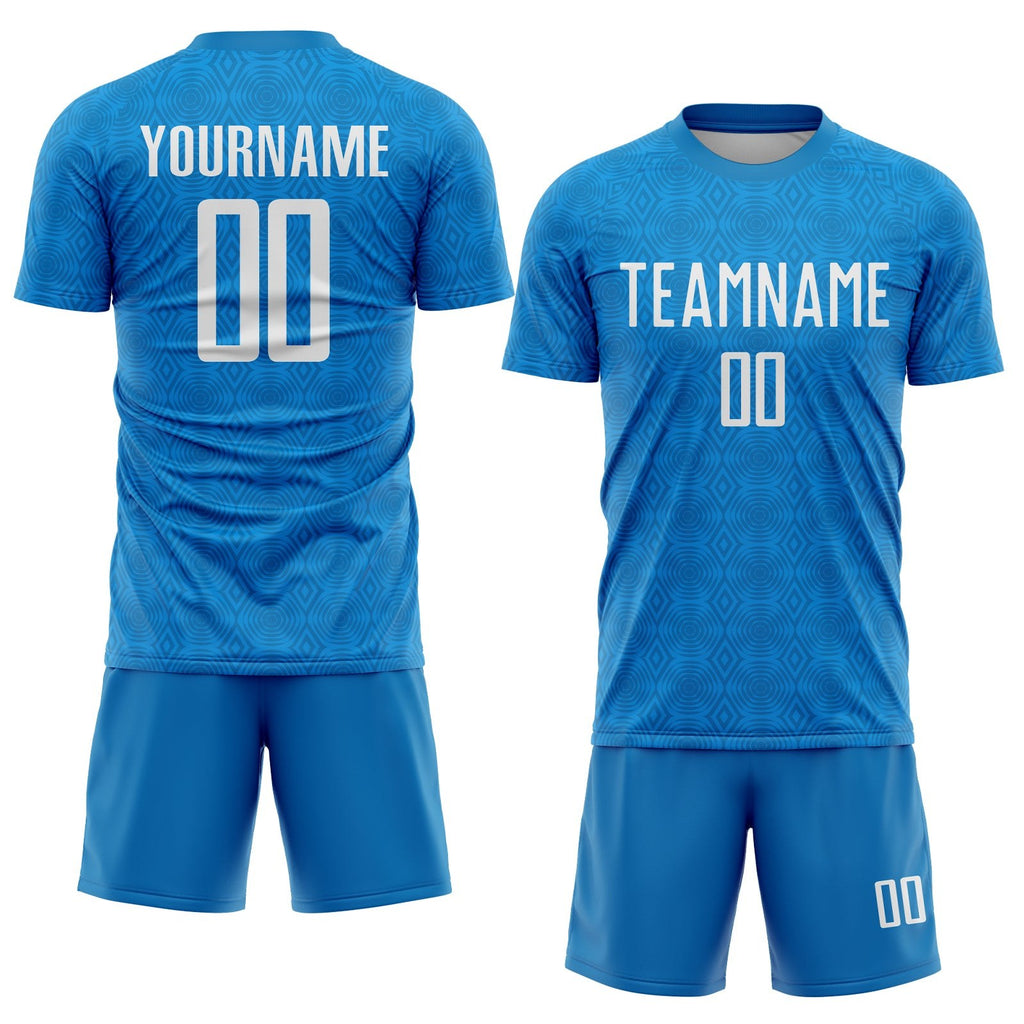 Custom Blue Black Geometric Shapes Sublimation Soccer Uniform Jersey photo 2