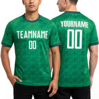 Custom Grass Green White Geometric Shapes Sublimation Soccer Uniform Jersey worn front and back