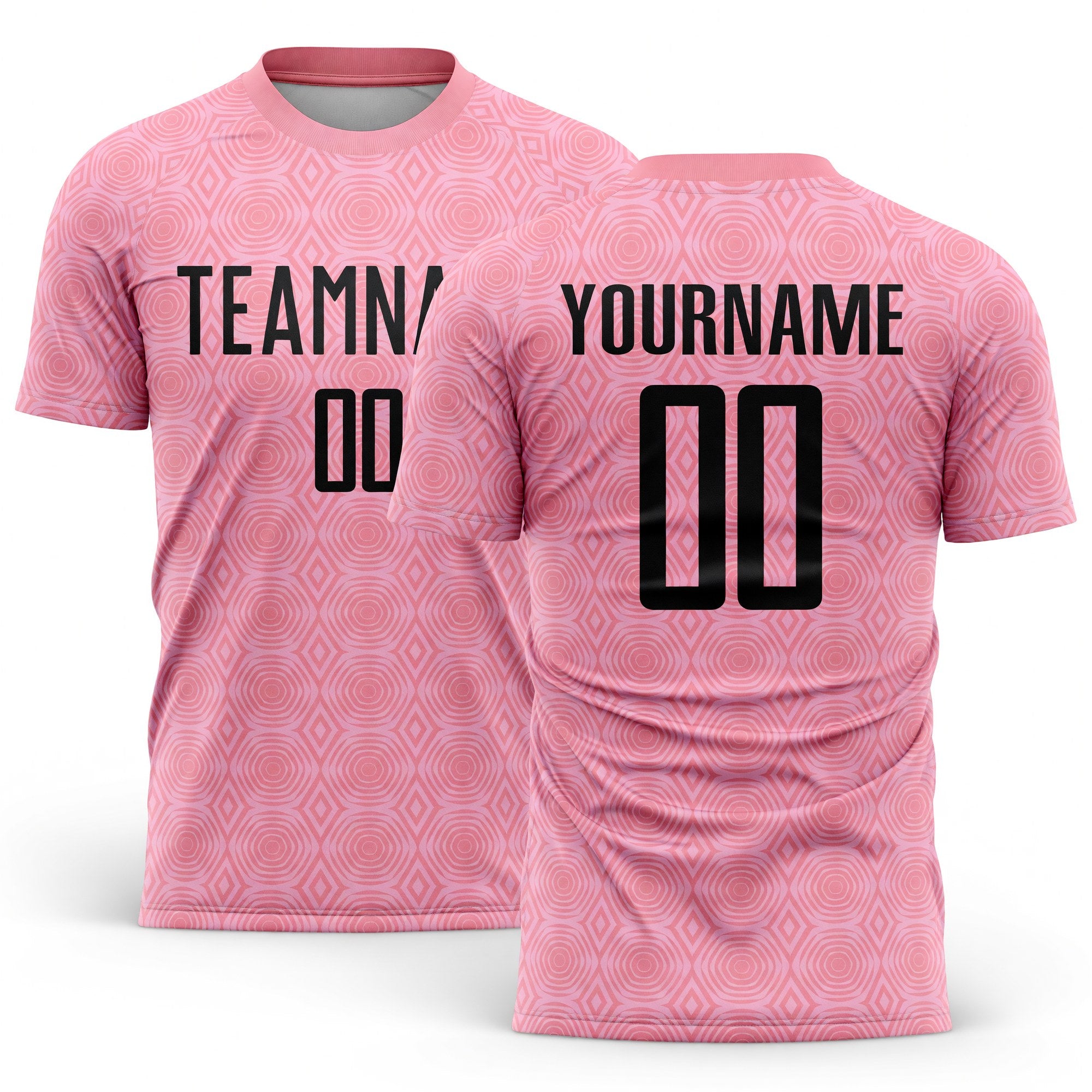 Custom Medium Pink Black-Light Pink Geometric Shapes Sublimation Soccer Uniform Jersey