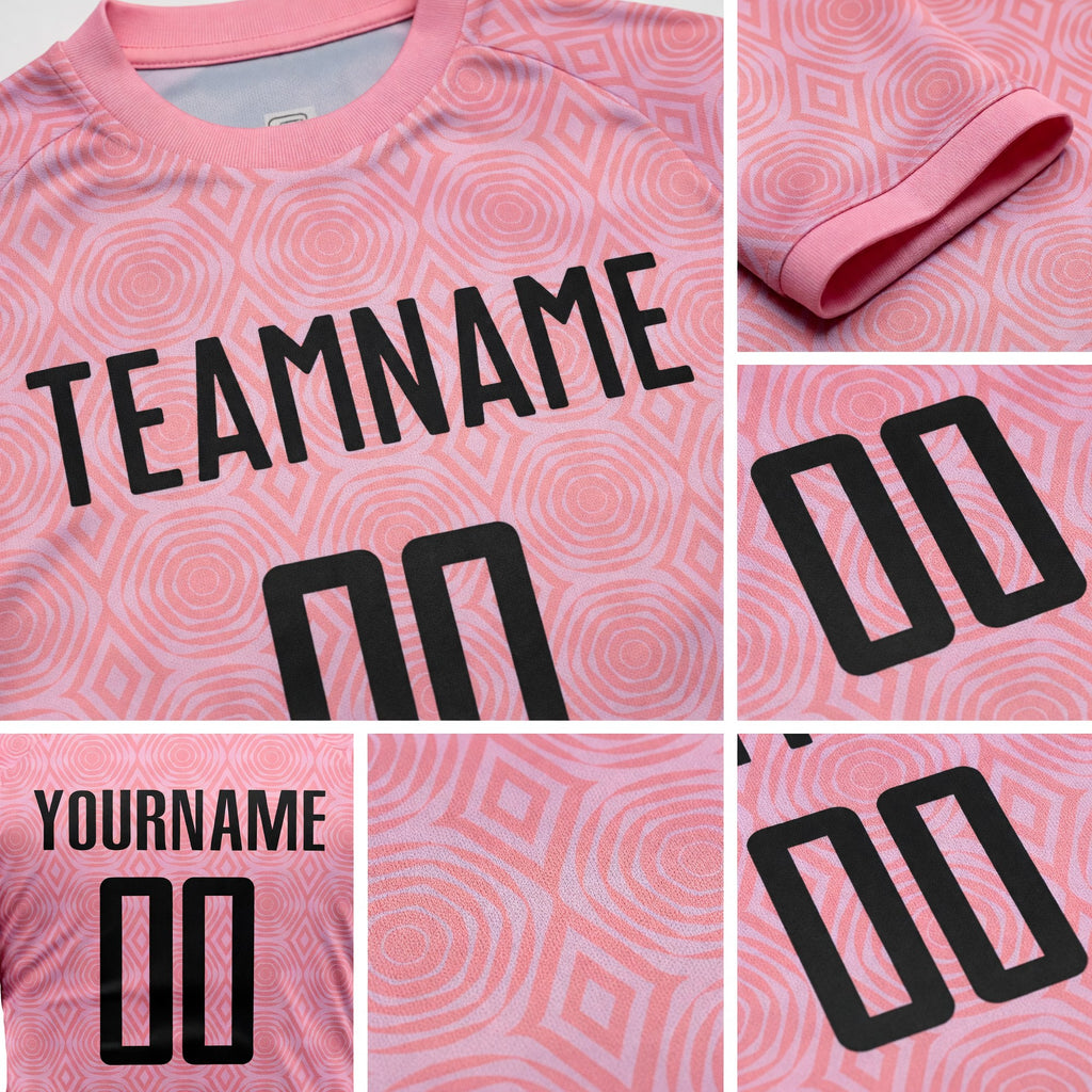 Custom Medium Pink Black-Light Pink Geometric Shapes Sublimation Soccer Uniform Jersey detail