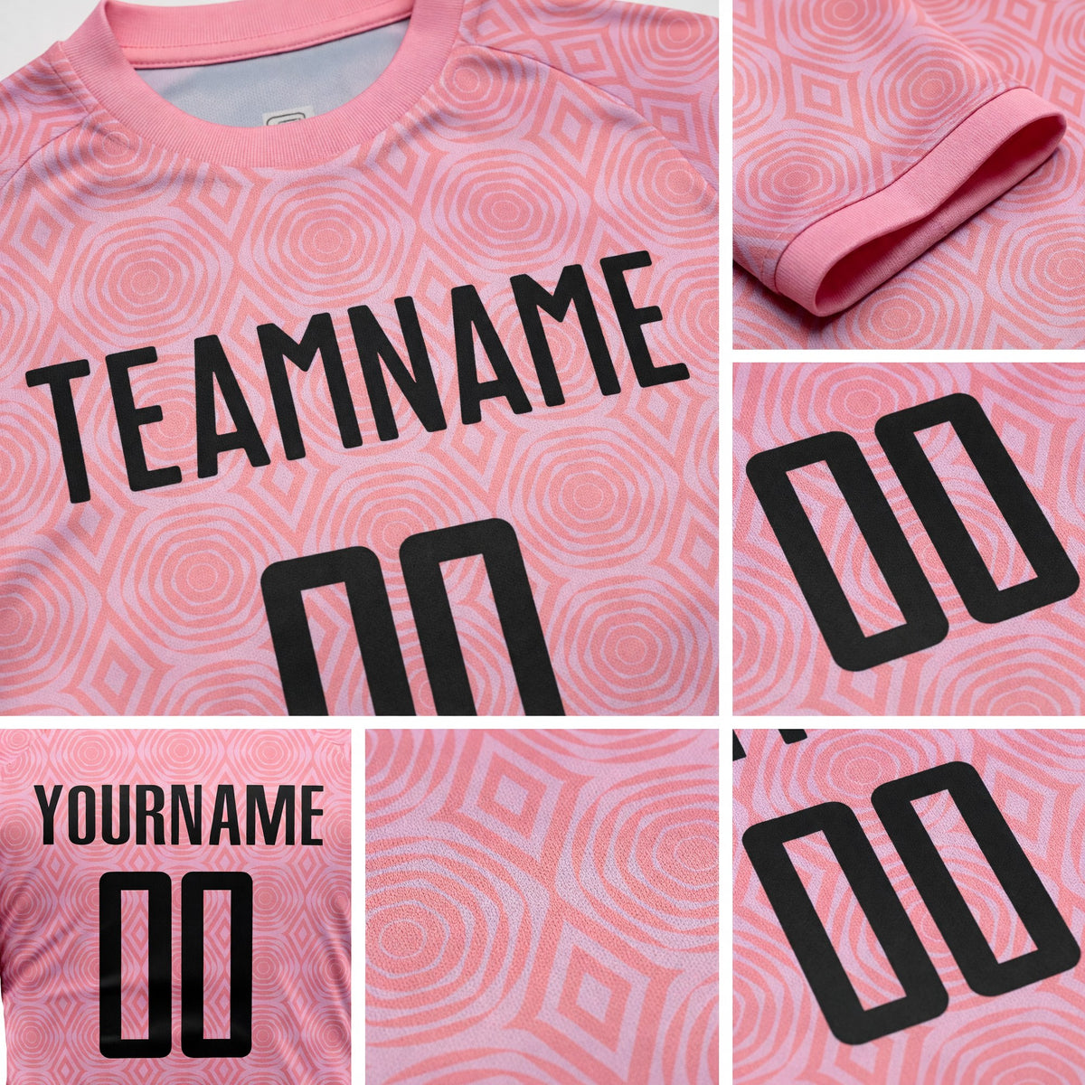 Custom Medium Pink Black-Light Pink Geometric Shapes Sublimation Soccer Uniform Jersey detail