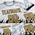 Custom White Old Gold-Black Flame Sublimation Soccer Uniform Jersey detail