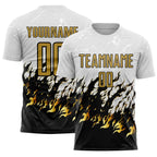 Custom White Old Gold-Black Flame Sublimation Soccer Uniform Jersey photo 1