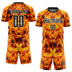 Custom Yellow Black-White Flame Sublimation Soccer Uniform Jersey photo 2