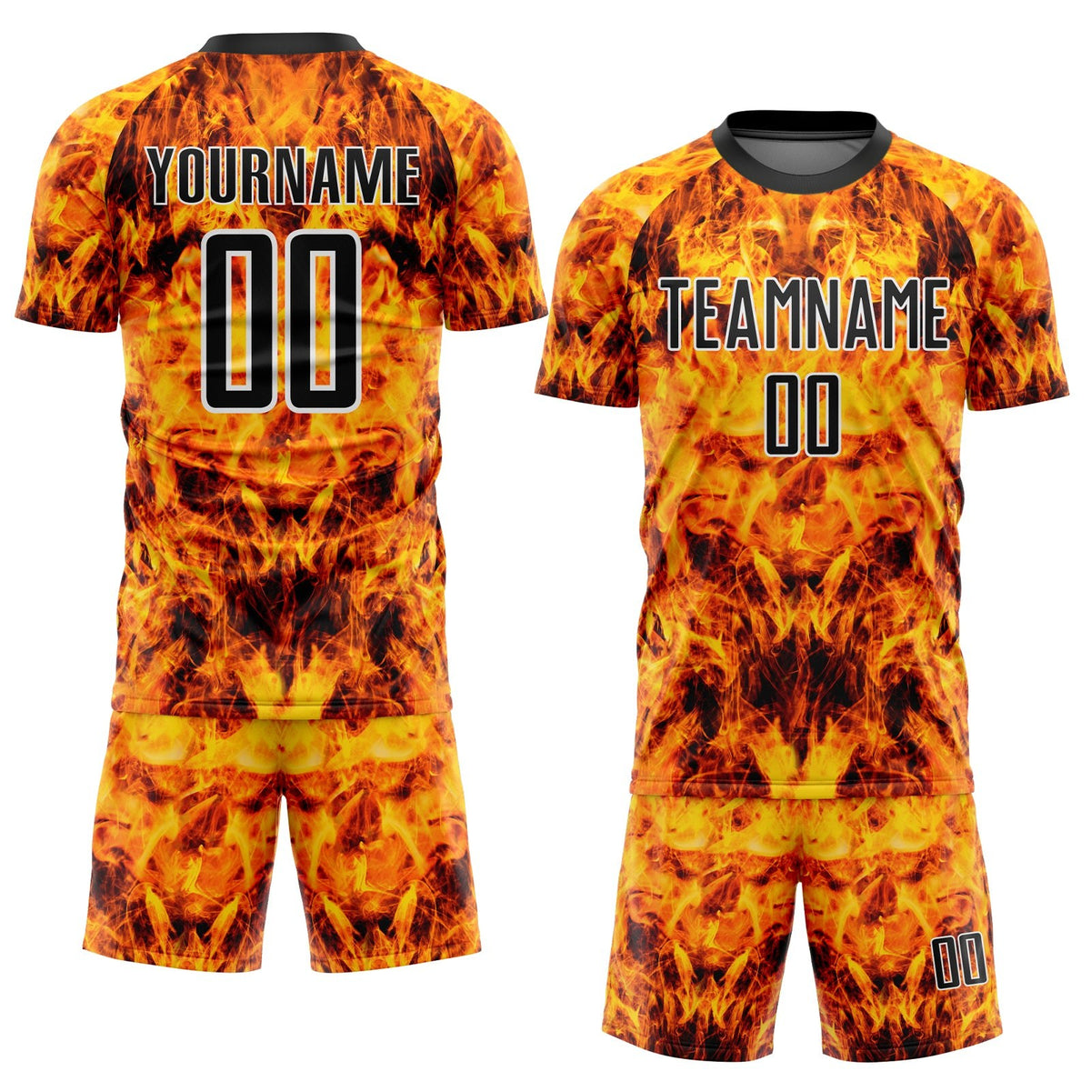 Custom Yellow Black-White Flame Sublimation Soccer Uniform Jersey photo 2