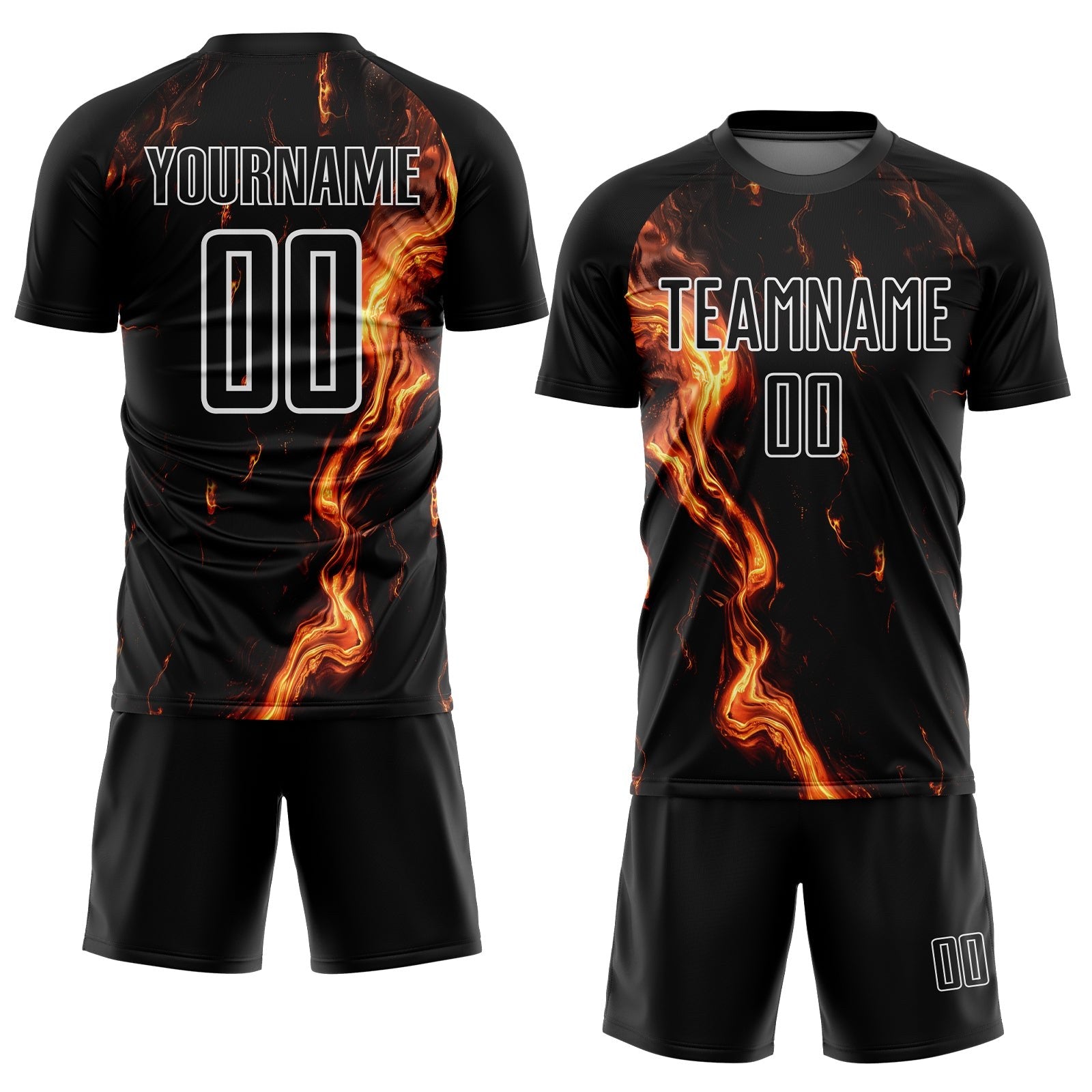 Custom Black Gold-White Flame Sublimation Soccer Uniform Jersey photo 2