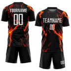 Custom Black White-Gold Flame Sublimation Soccer Uniform Jersey photo 2
