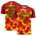 Custom Red Black-Light Yellow Flame Sublimation Soccer Uniform Jersey