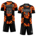 Custom Black Red-Gold Bird Flame Sublimation Soccer Uniform Jersey photo 2