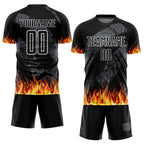Custom Black Red-Gold Flame Sublimation Soccer Uniform Jersey photo 2