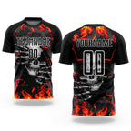 Custom Black Red-Gold Skull Flame Sublimation Soccer Uniform Jersey
