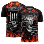 Custom Black Red-Gold Skull Flame Sublimation Soccer Uniform Jersey photo 1