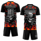 Custom Black Red-Gold Skull Flame Sublimation Soccer Uniform Jersey photo 2