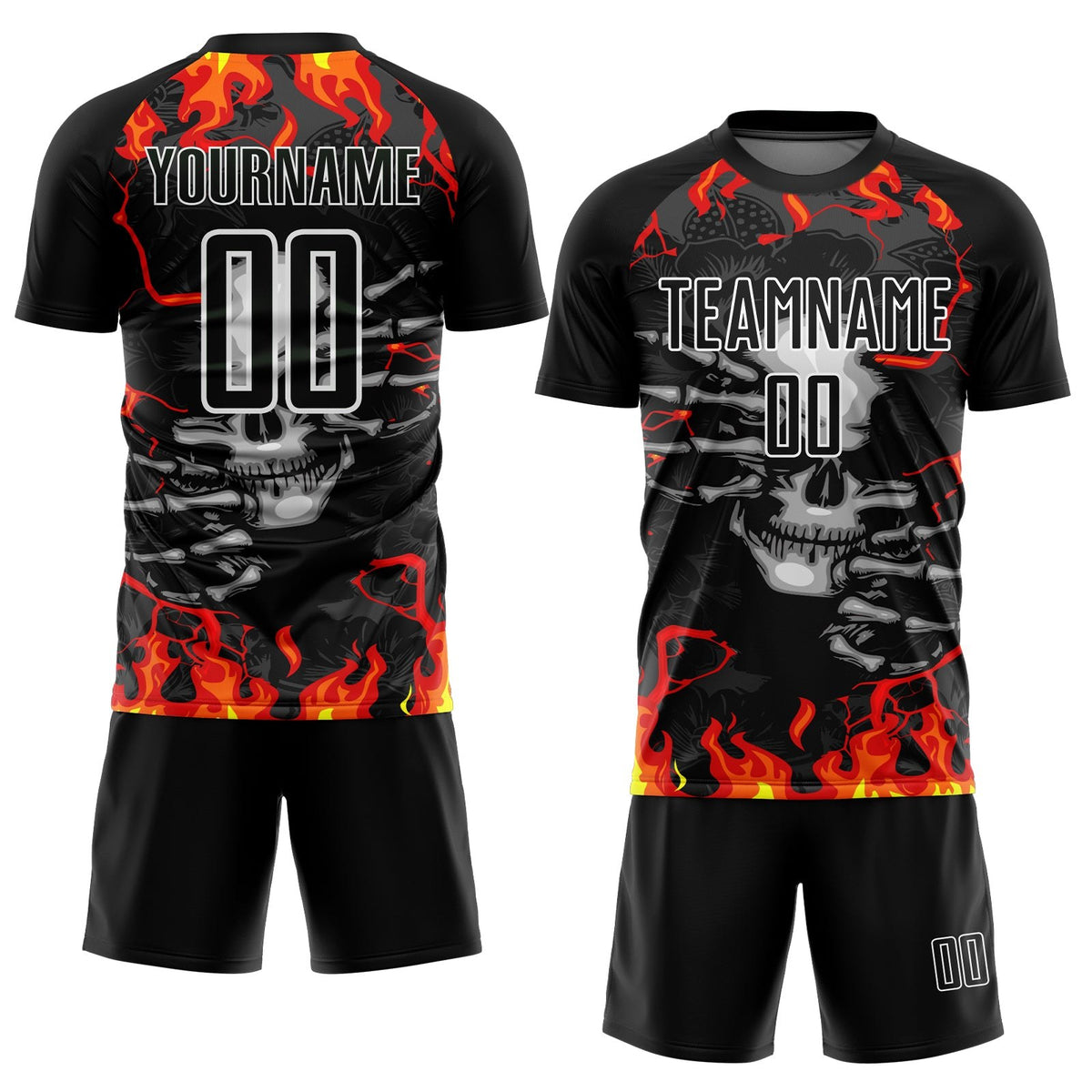 Custom Black Red-Gold Skull Flame Sublimation Soccer Uniform Jersey photo 2