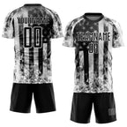 Custom Black Gray-White American Flag Flame Sublimation Soccer Uniform Jersey photo 2