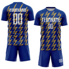Custom Royal White-Old Gold Zigzag Shape Sublimation Soccer Uniform Jersey photo 2