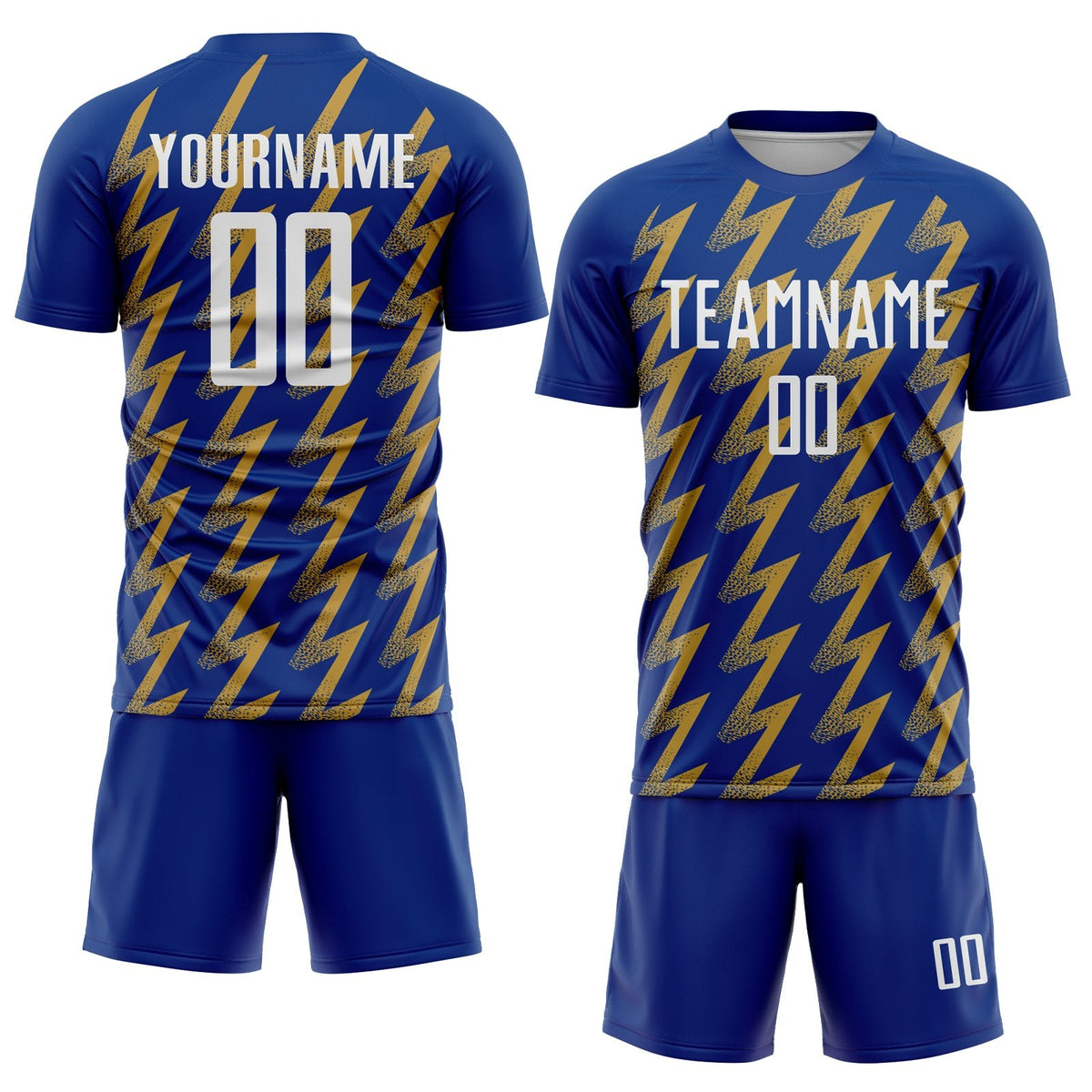 Custom Royal White-Old Gold Zigzag Shape Sublimation Soccer Uniform Jersey photo 2