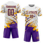 Custom White Purple-Gold Abstract Fragment Art Splash Sublimation Soccer Uniform Jersey photo 2