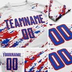 Custom White Thunder Blue-Red Abstract Fragment Art Splash Sublimation Soccer Uniform Jersey detail