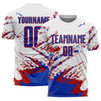 Custom White Thunder Blue-Red Abstract Fragment Art Splash Sublimation Soccer Uniform Jersey photo 1