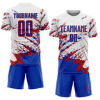 Custom White Thunder Blue-Red Abstract Fragment Art Splash Sublimation Soccer Uniform Jersey photo 2